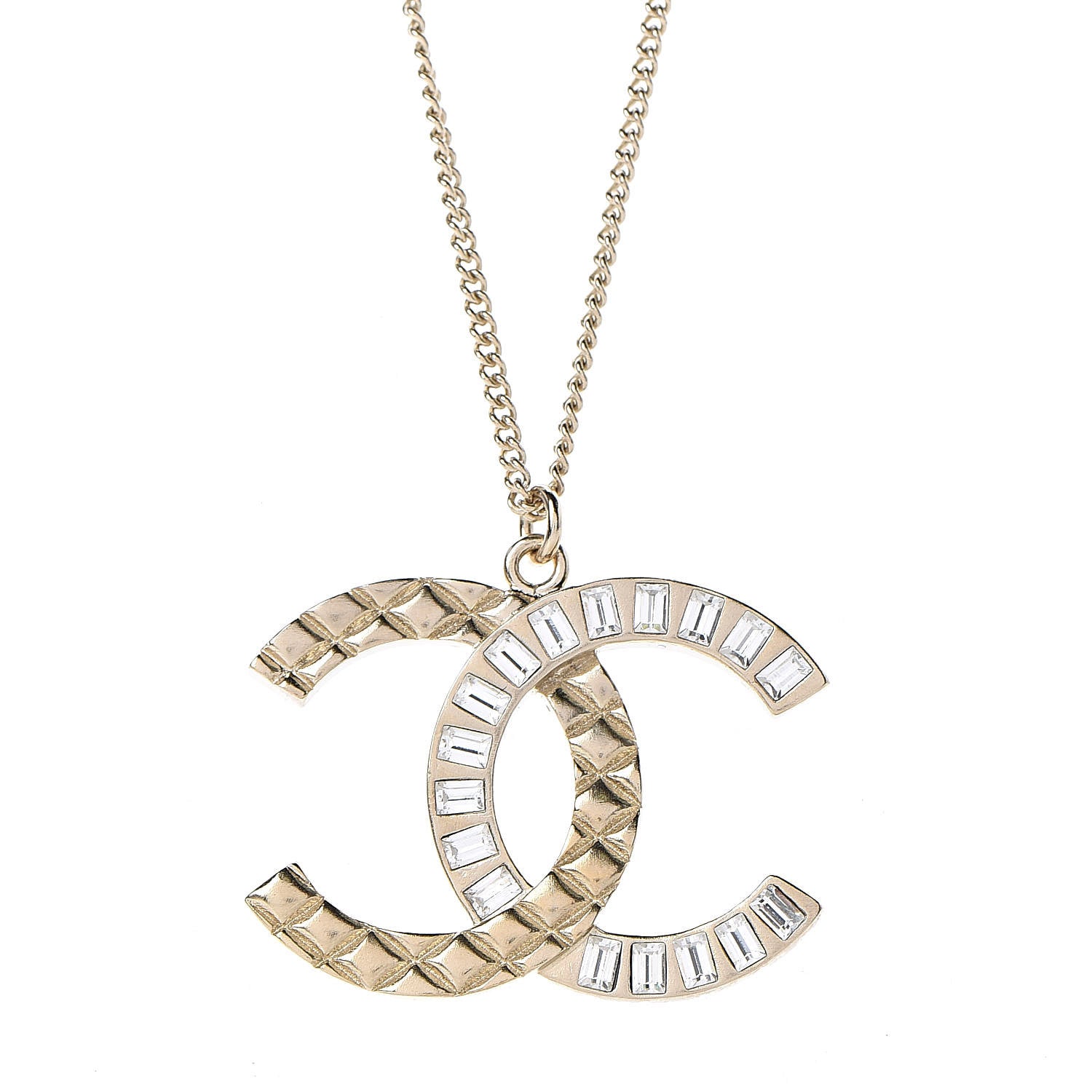 Chanel Baguette Crystal Quilted CC Pendant Necklace Gold 5 of 6
