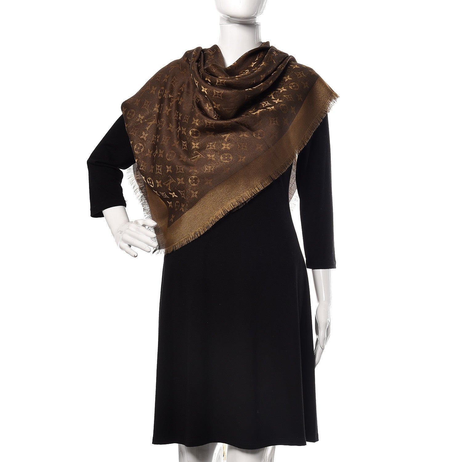 Louis Vuitton Silk Lurex Wool Monogram Shine Shawl Brown 2 of 5
