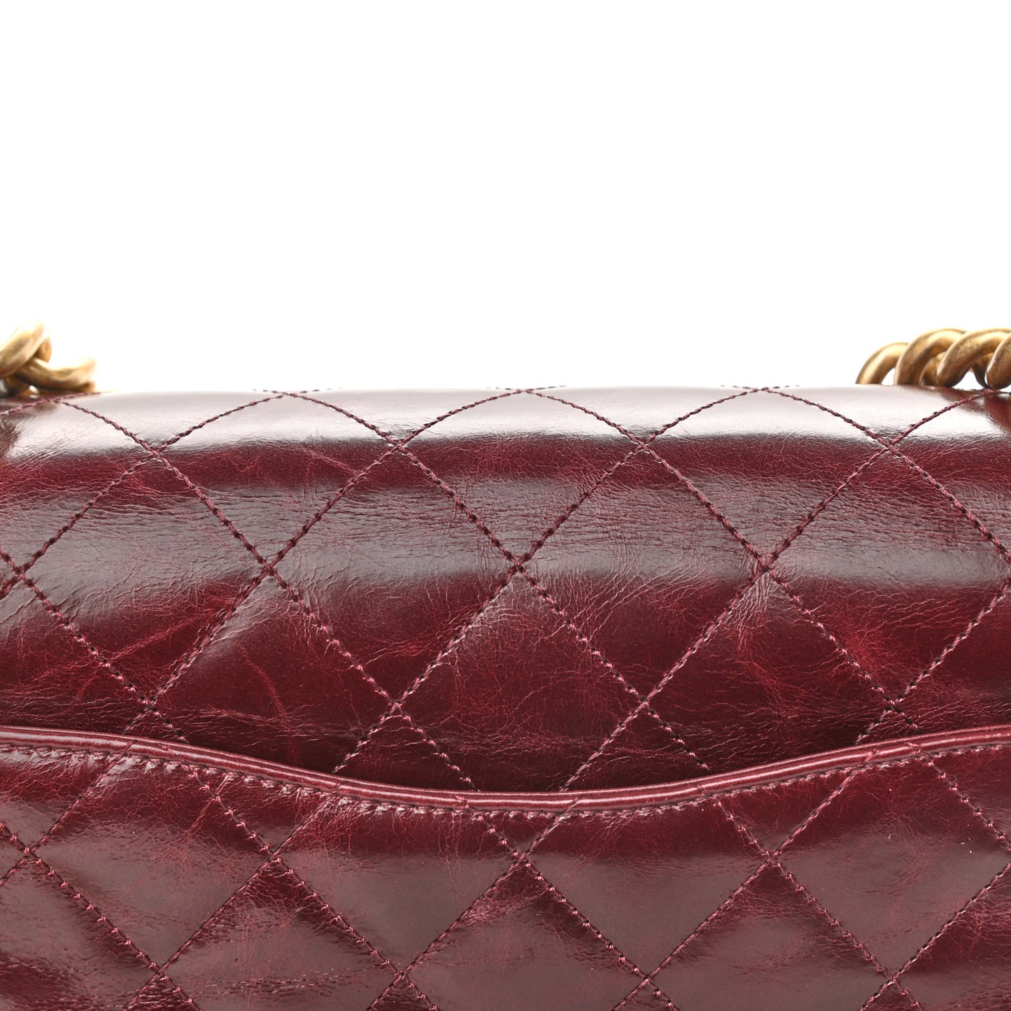 Calfskin Quilted Straight Lined Flap Burgundy