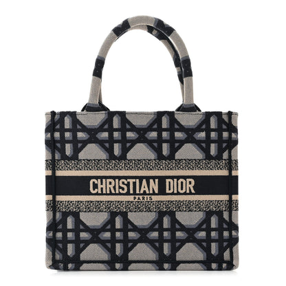 Christian Dior Canvas Macrocannage Embroidered Small Book Tote Beige Blue 1 of 10