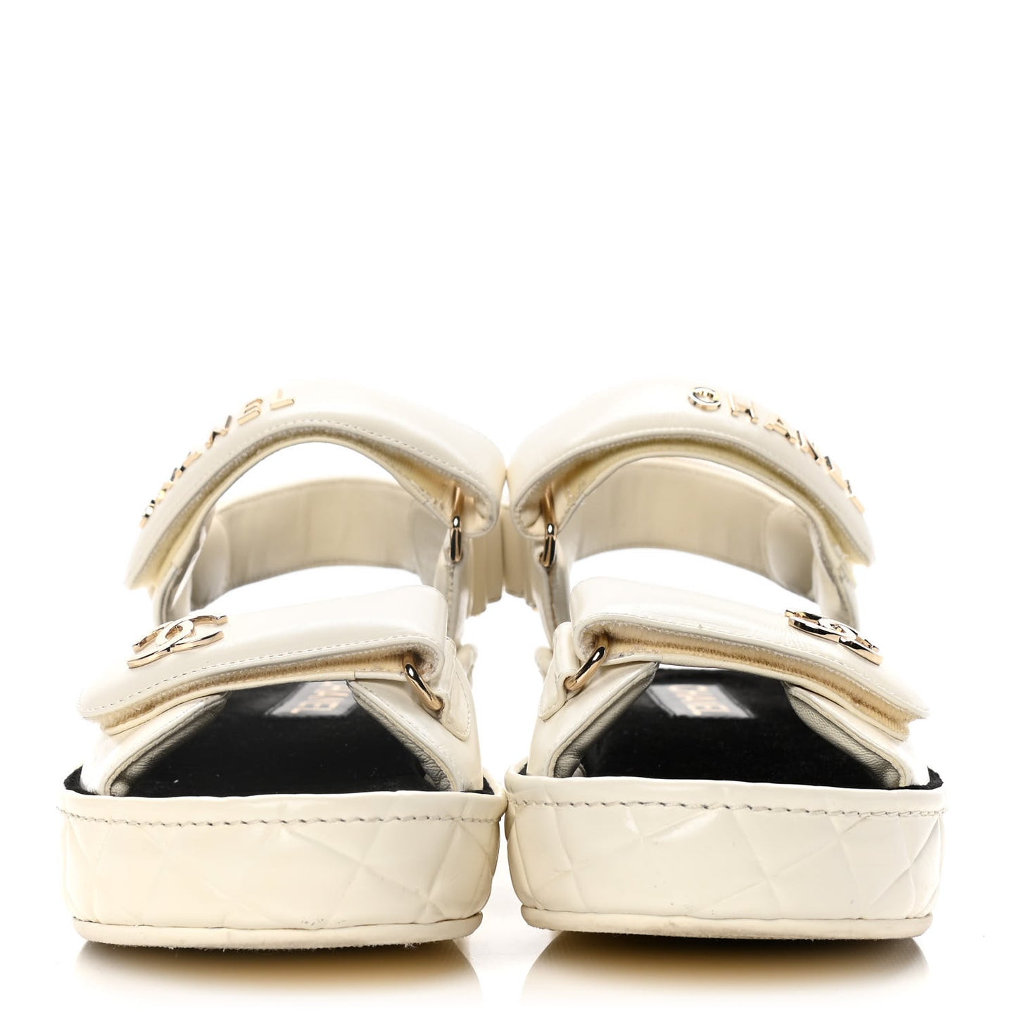 Shiny Calfskin Logo Platform Sandals 39 Ivory