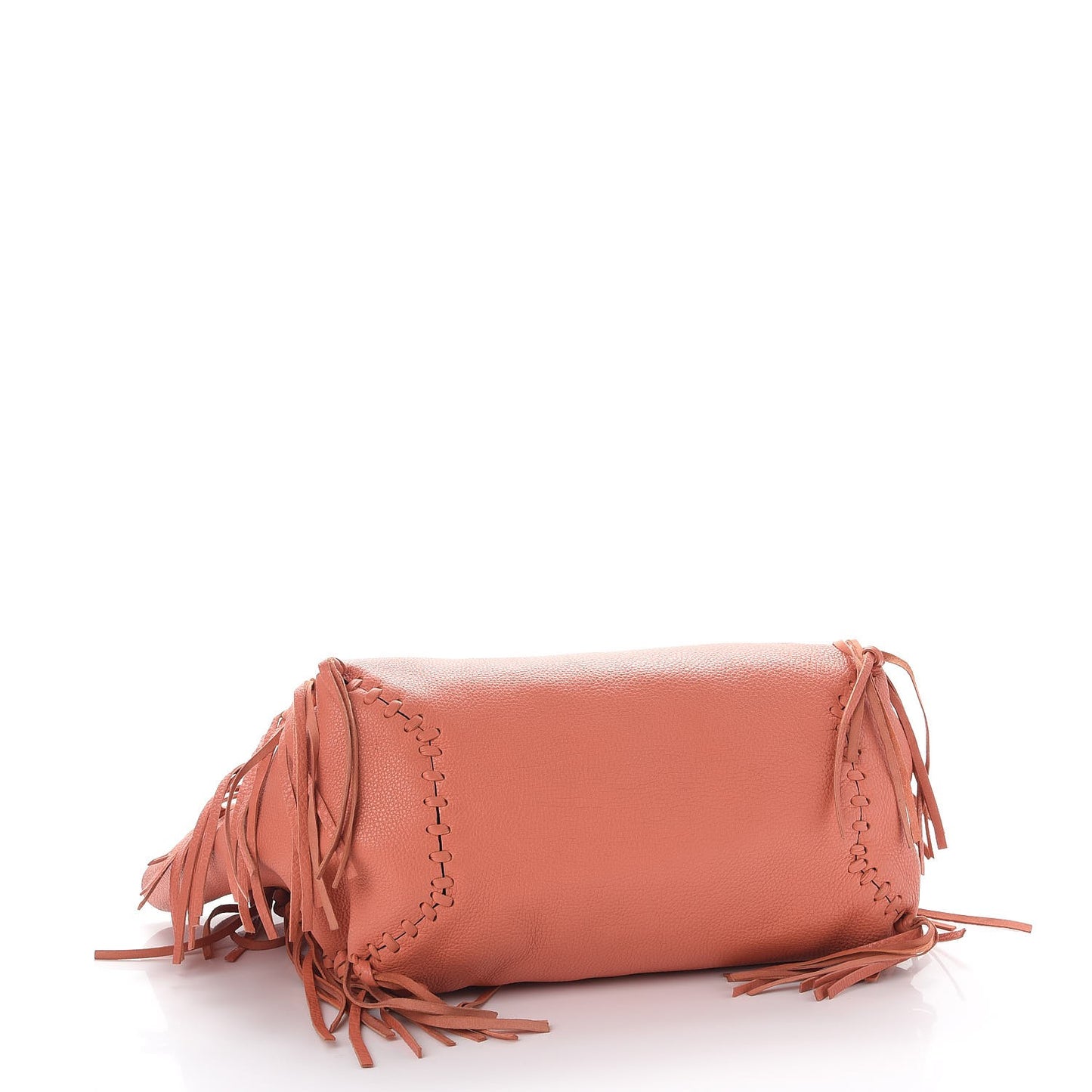 Grained Calfskin C-Rockee Fringe Tote Coral