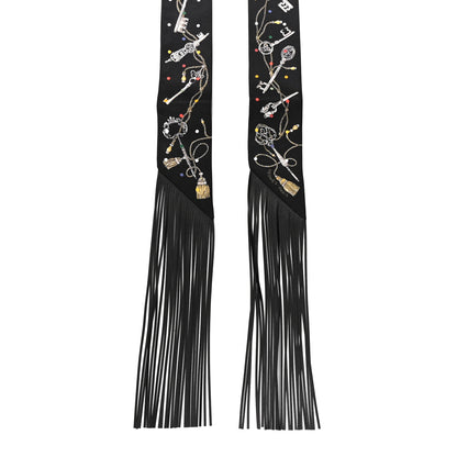 Hermes Silk Calfskin Les Cles A Pois Fringed Twilly Black Mordore White 2 of 4