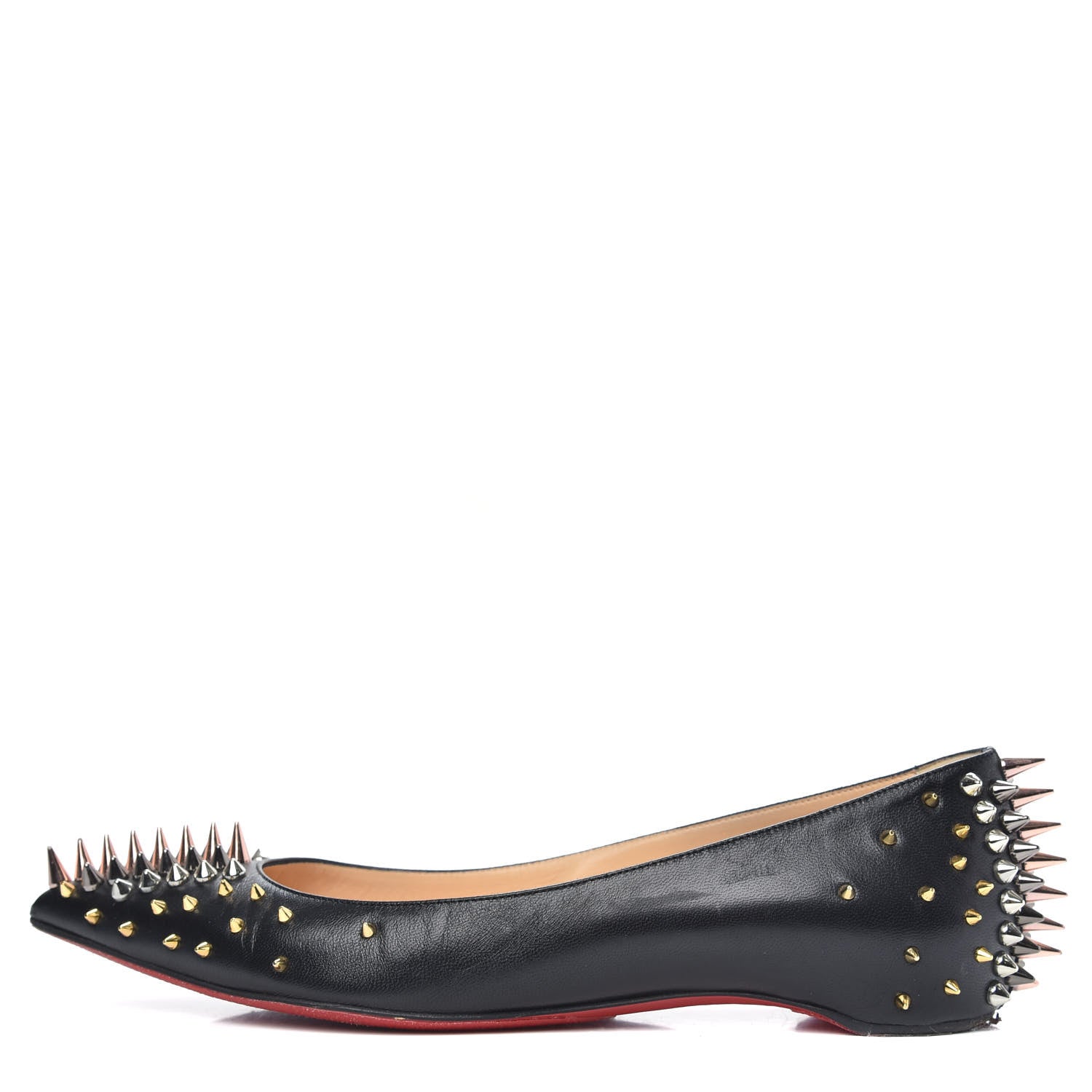 Christian Louboutin Shiny Nappa Goldoflat Spikes Flats 37.5 Black 1 of 12
