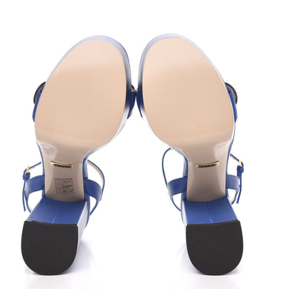 Gucci Calfskin GG Marmont Ankle Wrap 30/115mm Platform Sandals 37.5 Bright Blue 5 of 9