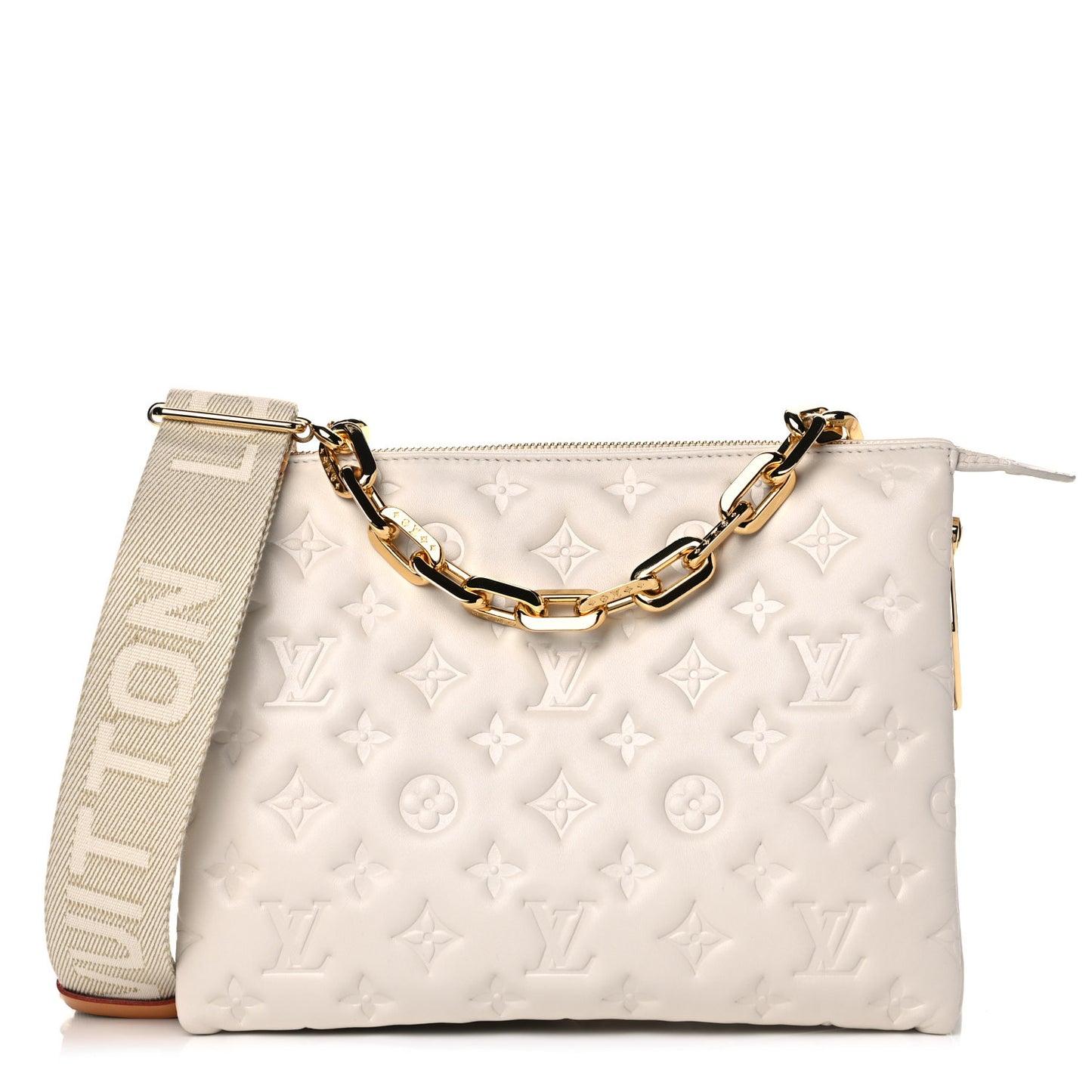 Lambskin Embossed Monogram Coussin PM Cream