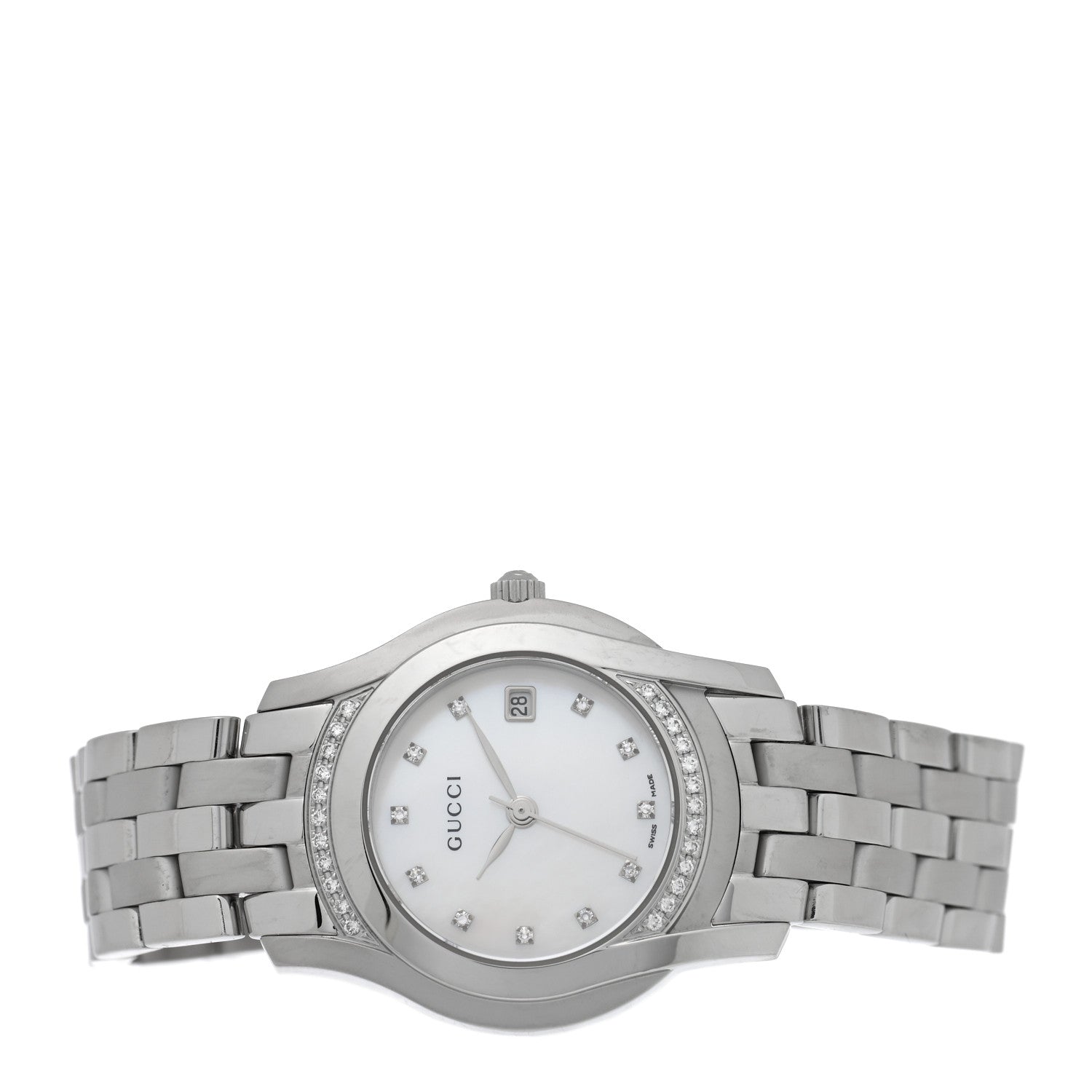 Gucci Stainless Steel Diamond Bezel Mother of Pearl 27mm 5500L Quartz Watch 2 of 4