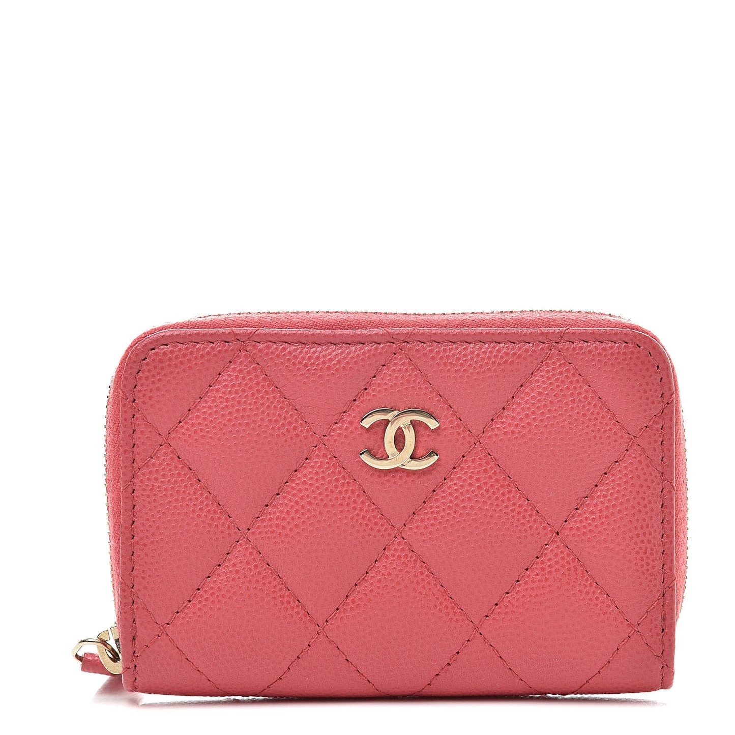 Caviar Quilted Zip Coin Purse Pink