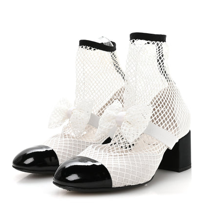 Chanel Mesh Kid Suede Patent Mary Jane Short Boots 38.5 White Black 4 of 8