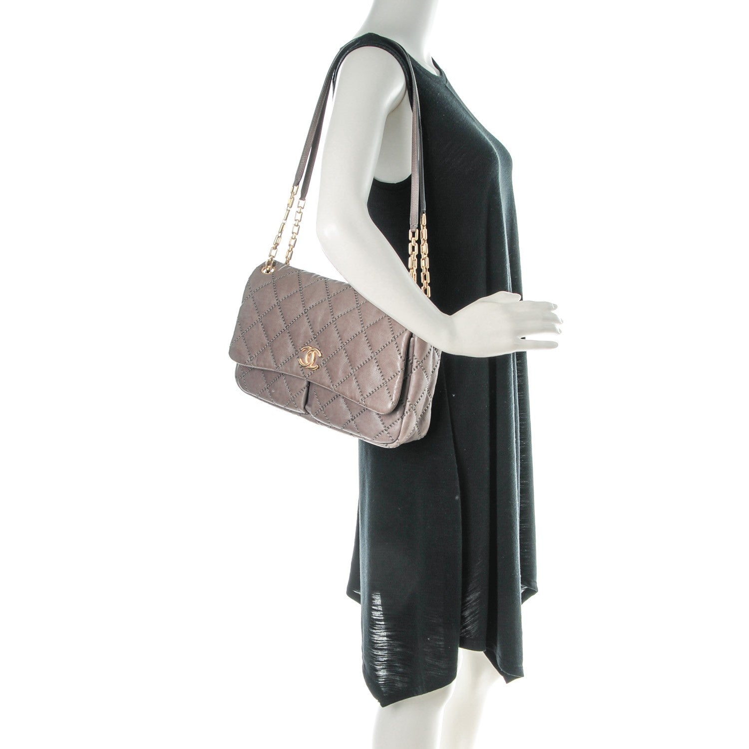 Chanel Calfskin Quilted Large Retro Chain Flap Grey 2 of 10