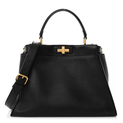Fendi Vitello Seta Shiny Nappa Medium Peekaboo Iconic Satchel Black 1 of 10
