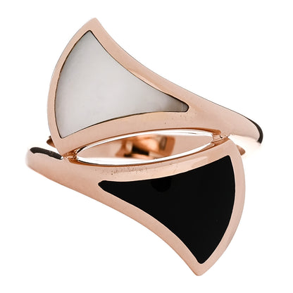 Bulgari 18K Rose Gold Black Onyx Mother of Pearl Divas' Dream Ring 50 5.25 1 of 5