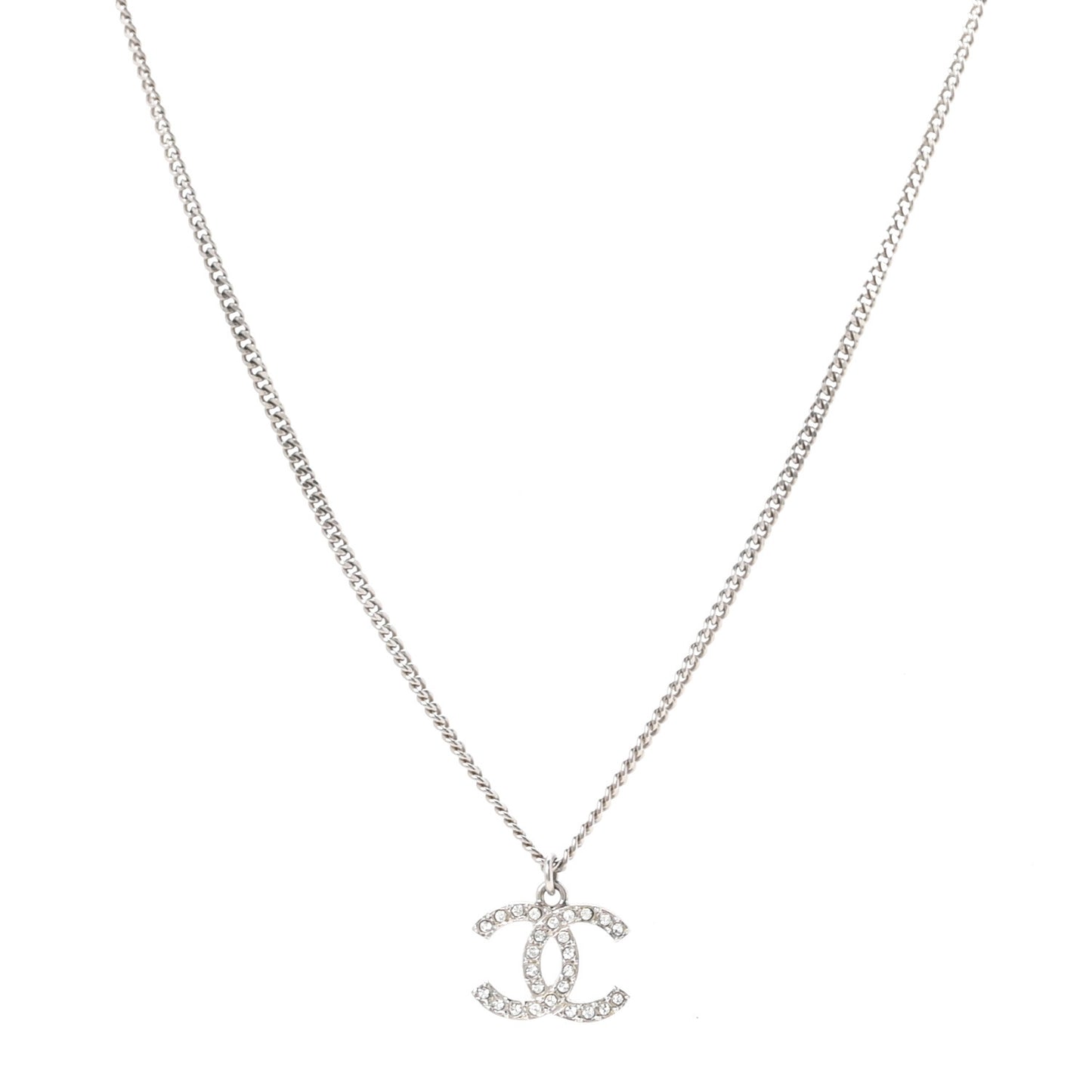 Crystal Pearl CC Pendant Necklace Silver