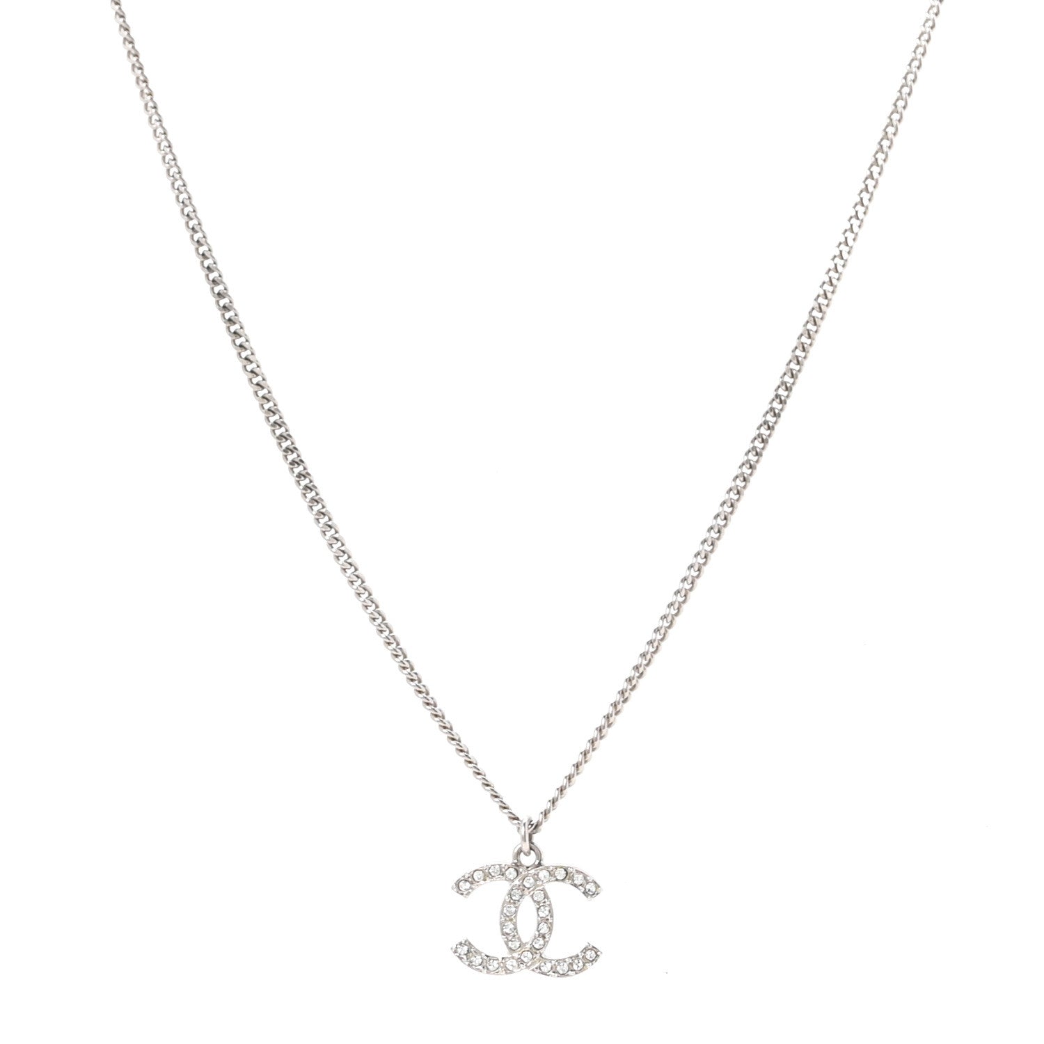 Chanel Crystal Pearl CC Pendant Necklace Silver 1 of 5