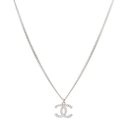 Chanel Crystal Pearl CC Pendant Necklace Silver 1 of 5