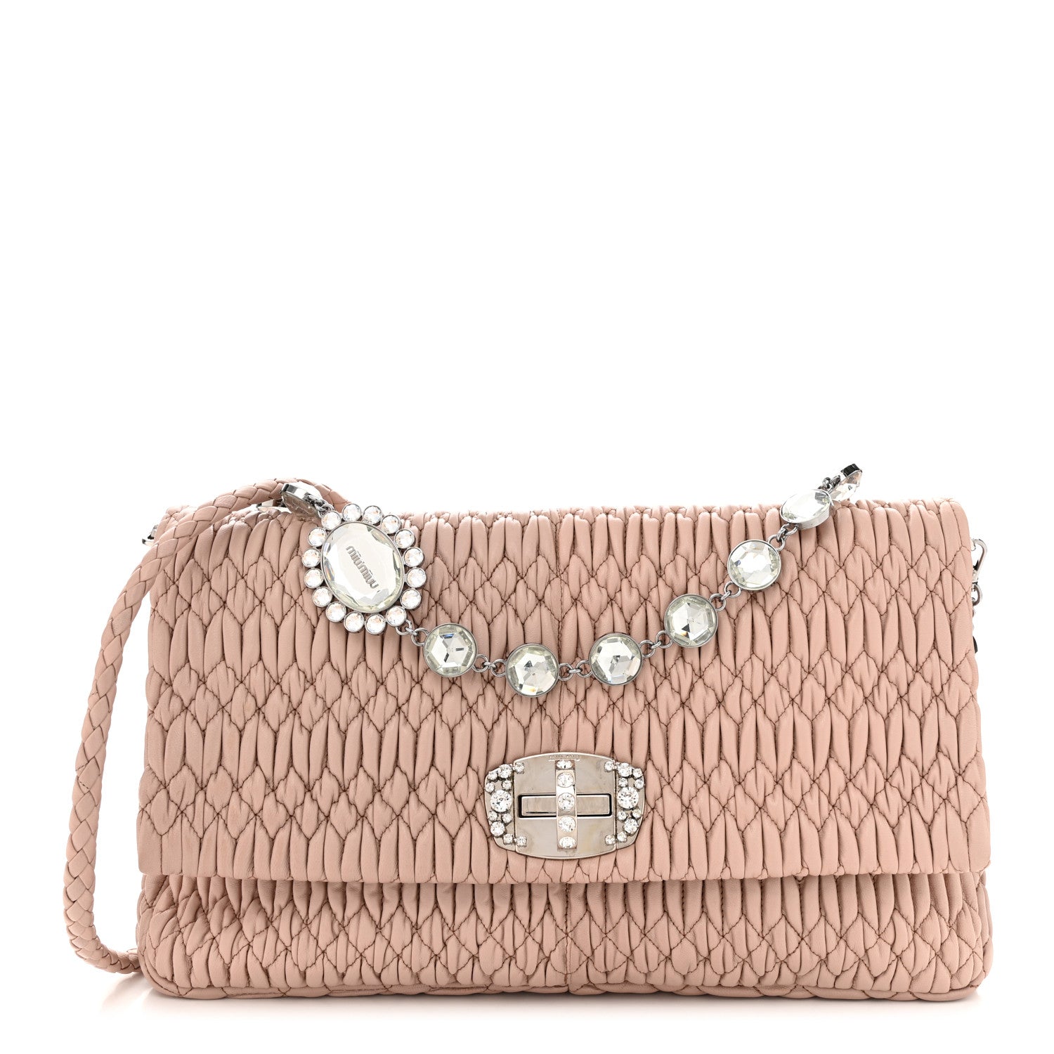 Miu Miu Nappa Matelasse Crystal Flap Clutch Cammeo 1 of 10