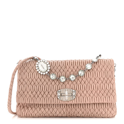 Miu Miu Nappa Matelasse Crystal Flap Clutch Cammeo 1 of 10