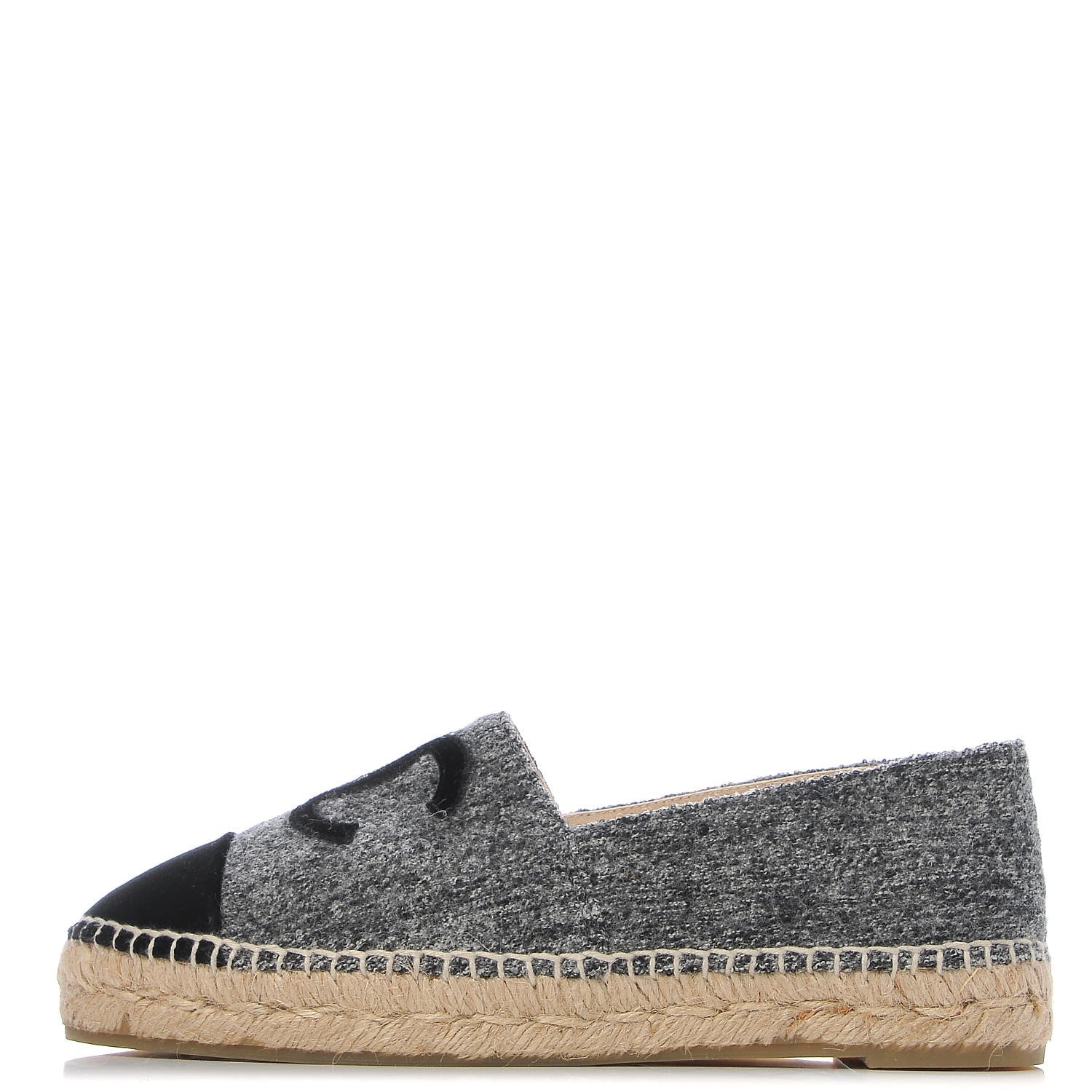 Chanel Tweed Velvet CC Espadrilles 38 Grey Black 1 of 11