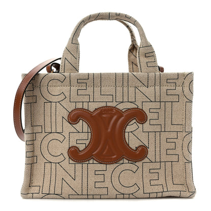 Celine Canvas Calfskin All Over Print Small Cabas Thais Natural Tan 1 of 9