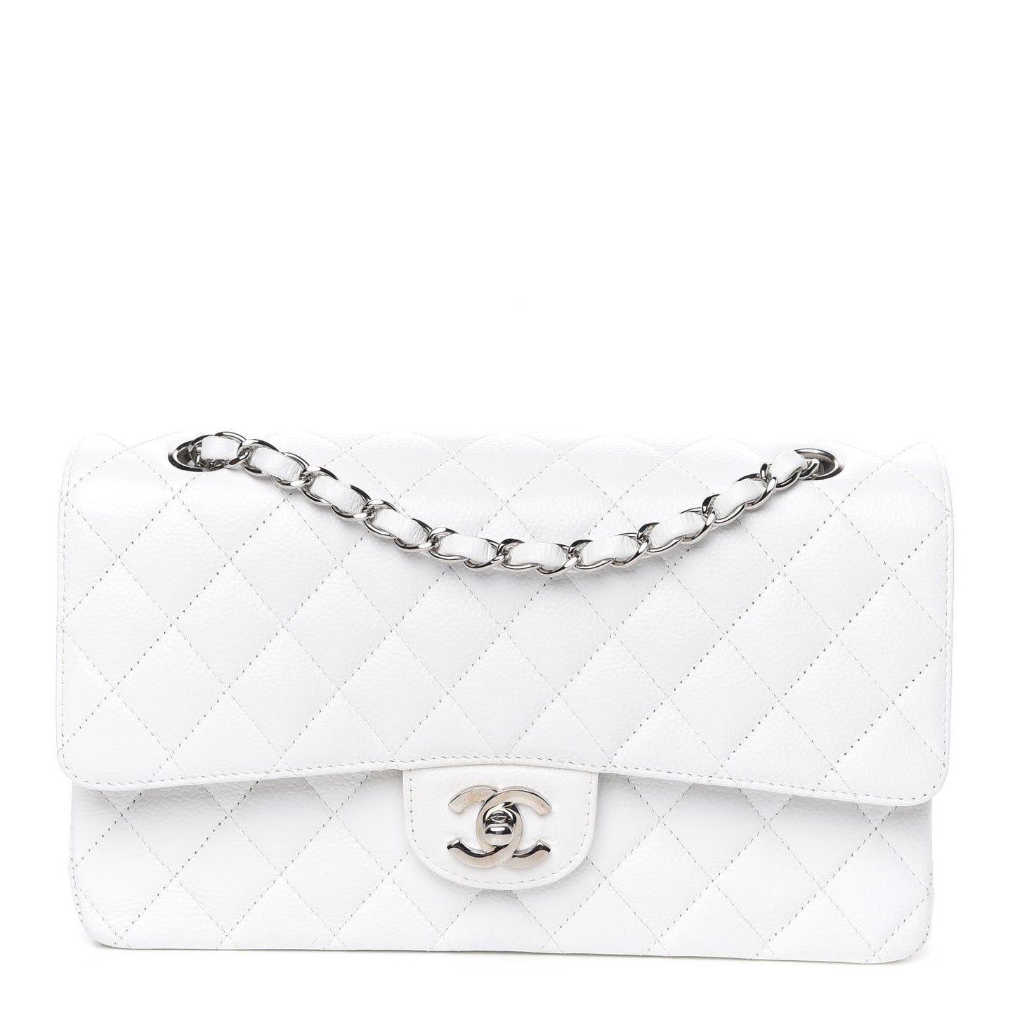 Caviar Quilted Medium Double Flap White