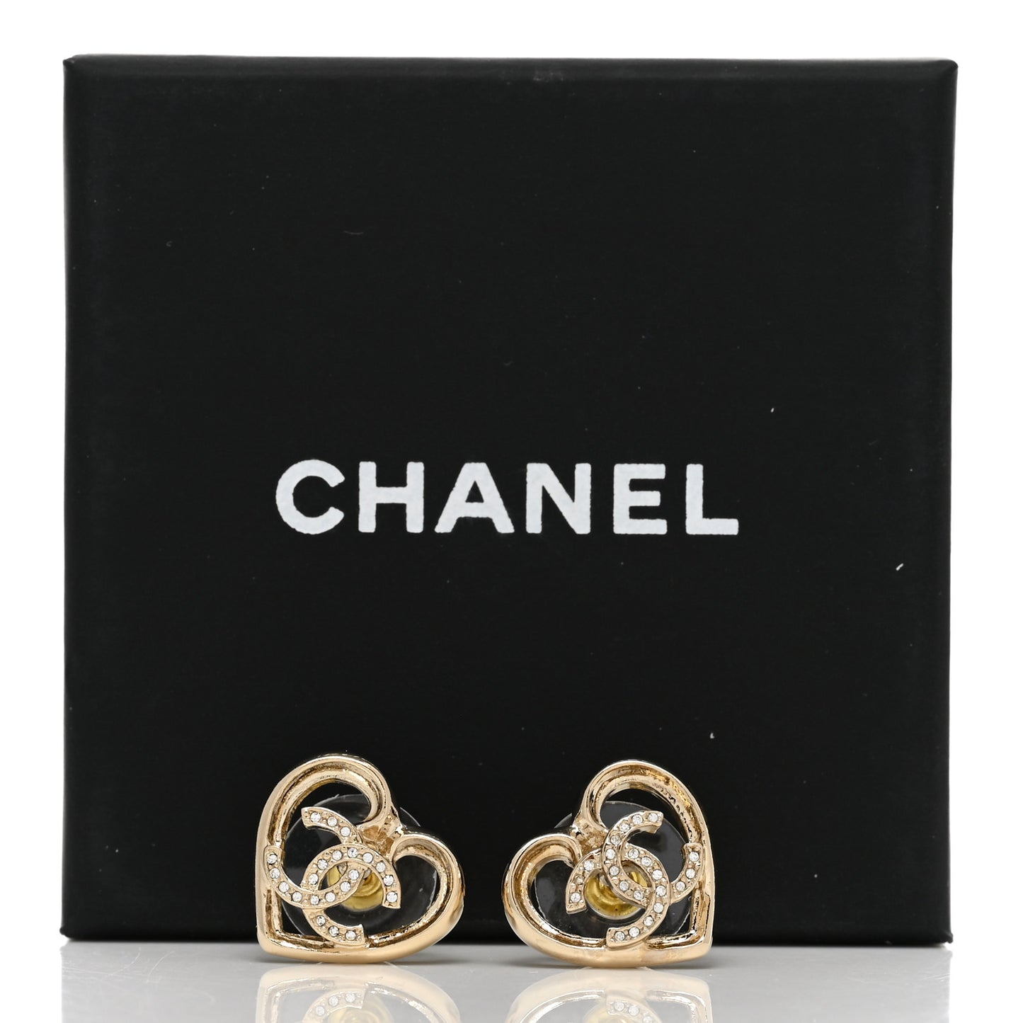 Metal Crystal CC Logo Heart Earrings Gold