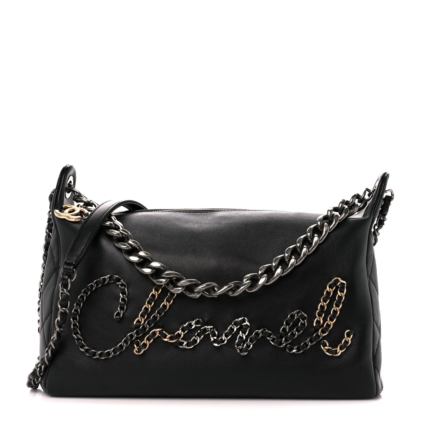 Calfskin Chain 20s Signature Hobo Black