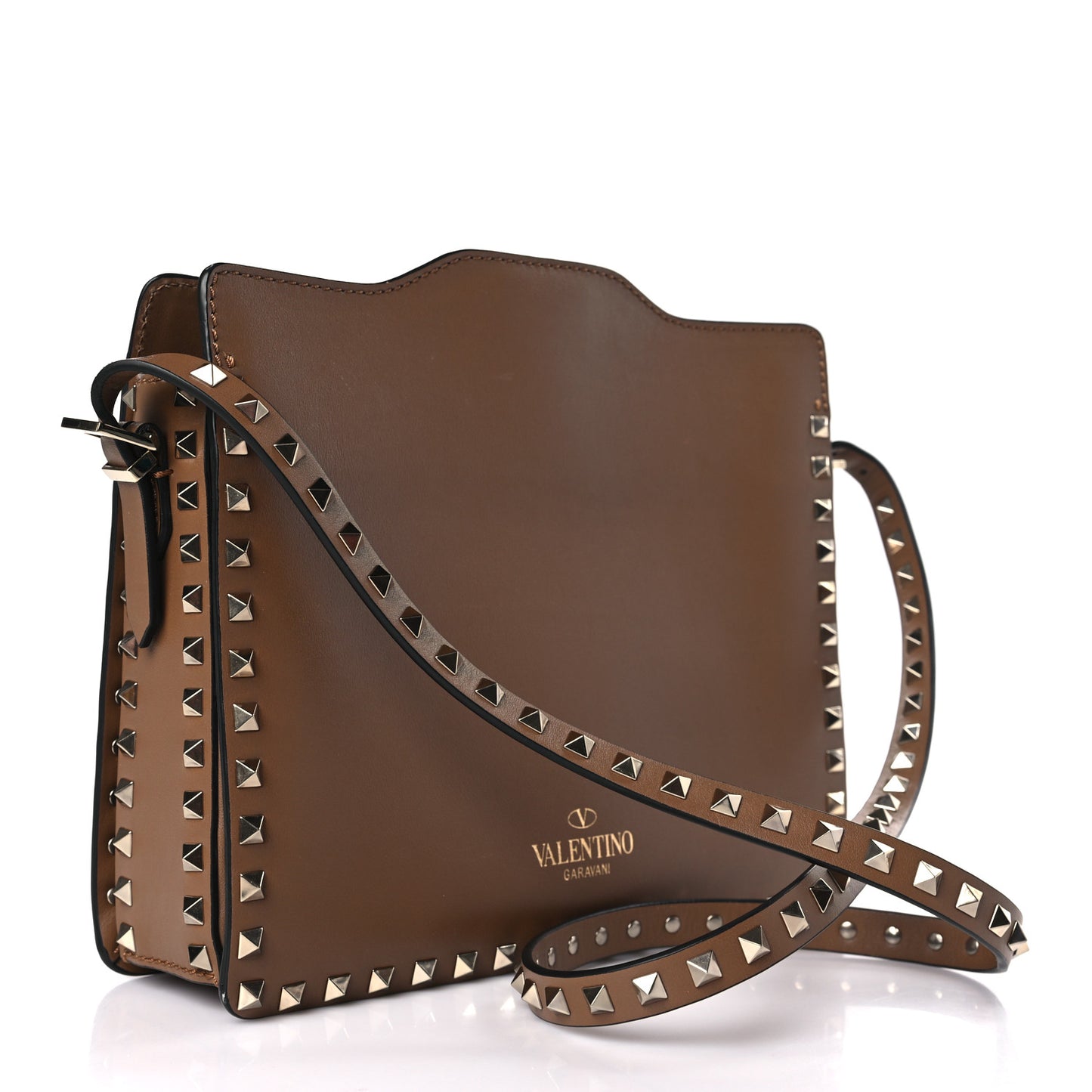 Vitello Small Rockstud Flip-Lock Messenger Bag Light Cuir