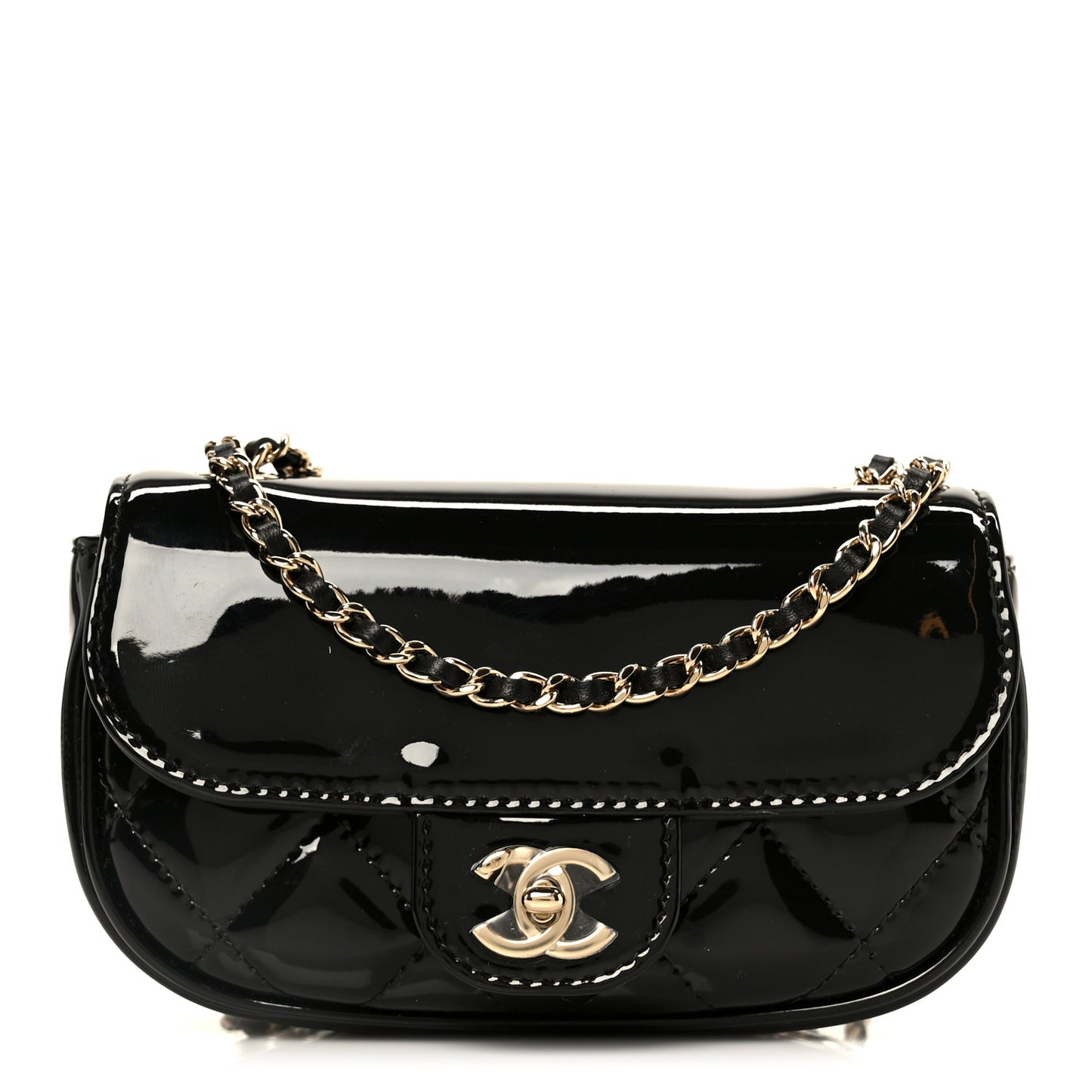 Patent Calfskin Quilted Mini Flap Black