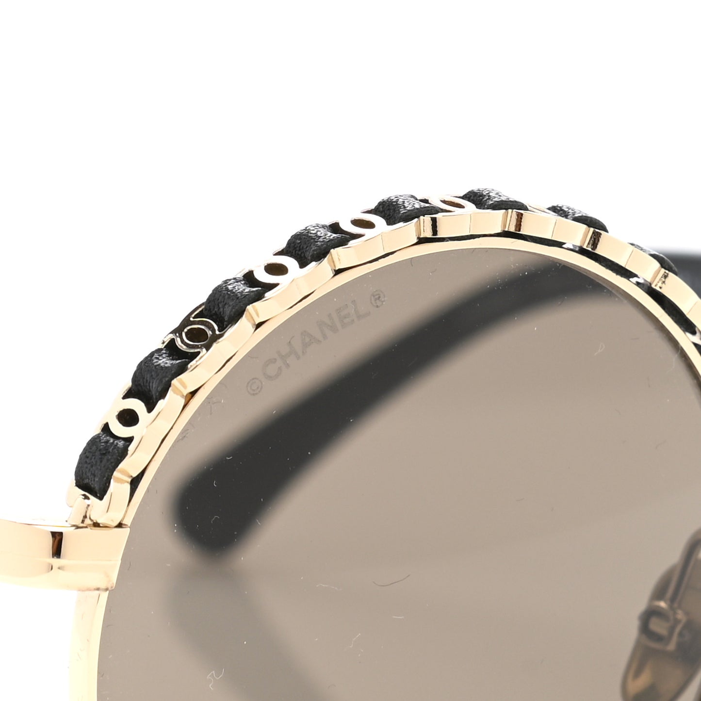Metal Calfskin Round Chain Sunglasses 4265-Q Black
