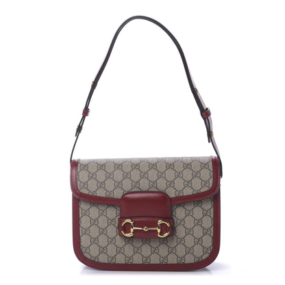 Gucci GG Supreme Monogram Azalea Calfskin Horsebit 1955 Shoulder Bag Beige Ebony New Cherry Red 1 of 9