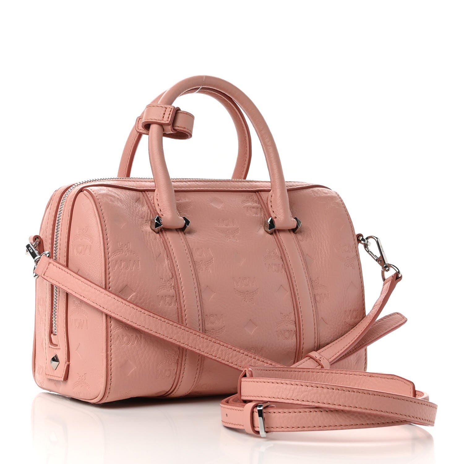 MCM Calfskin Ottomar Monogram Small Boston Bag Pink 2 of 8