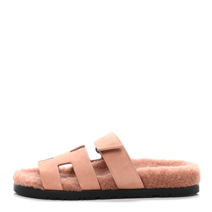 Hermes Suede Goatskin Woolskin Womens Chypre Sandals 36 Rose Aube 1 of 4