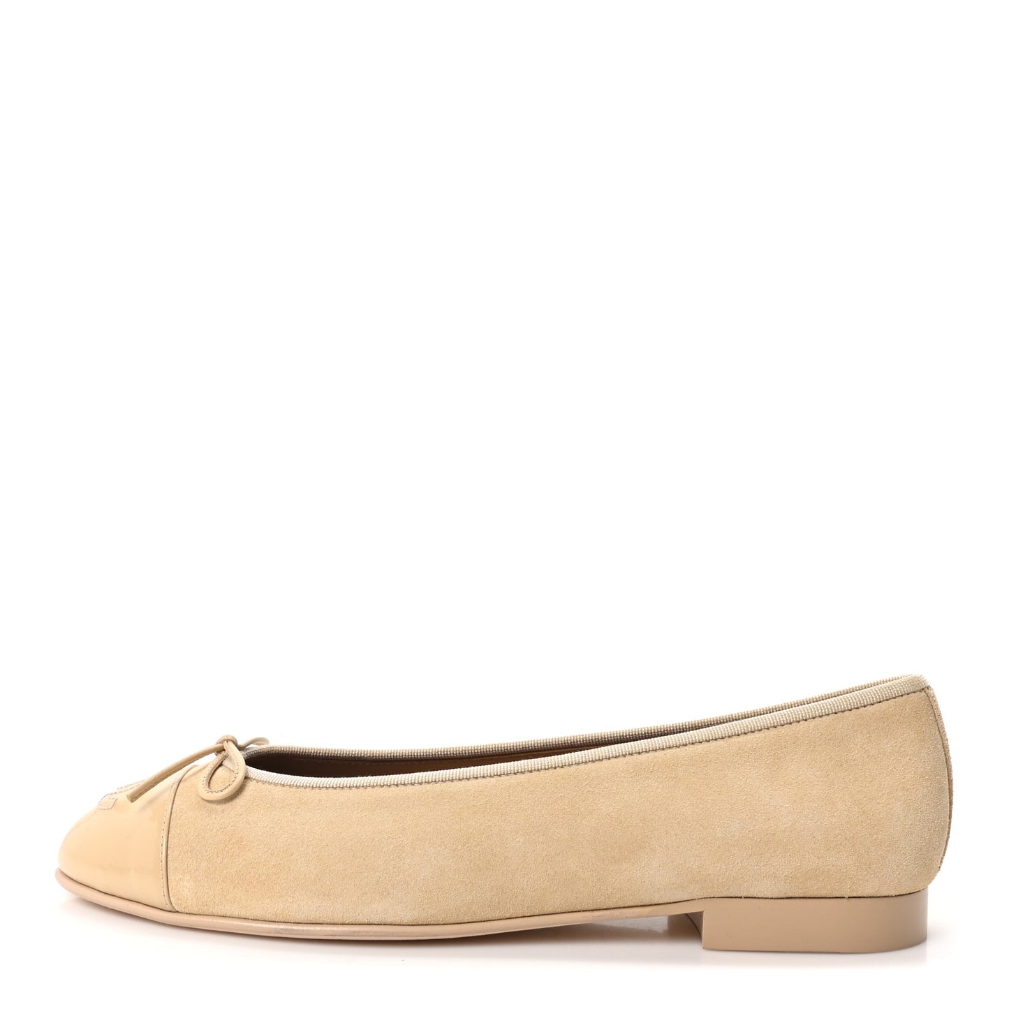 Suede Patent Calfskin Cap Toe CC Ballerina Flats 41 Beige