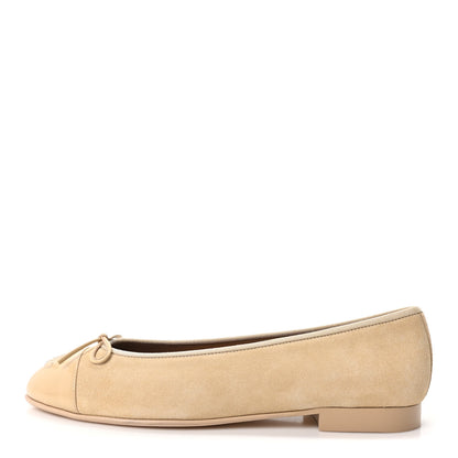 Chanel Suede Patent Calfskin Cap Toe CC Ballerina Flats 41 Beige 1 of 10