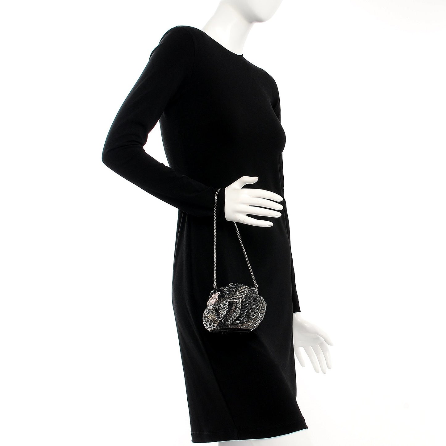 Swarovski Crystal Swan Minaudiere Clutch Black Silver
