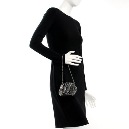 Judith Leiber Swarovski Crystal Swan Minaudiere Clutch Black Silver 2 of 7
