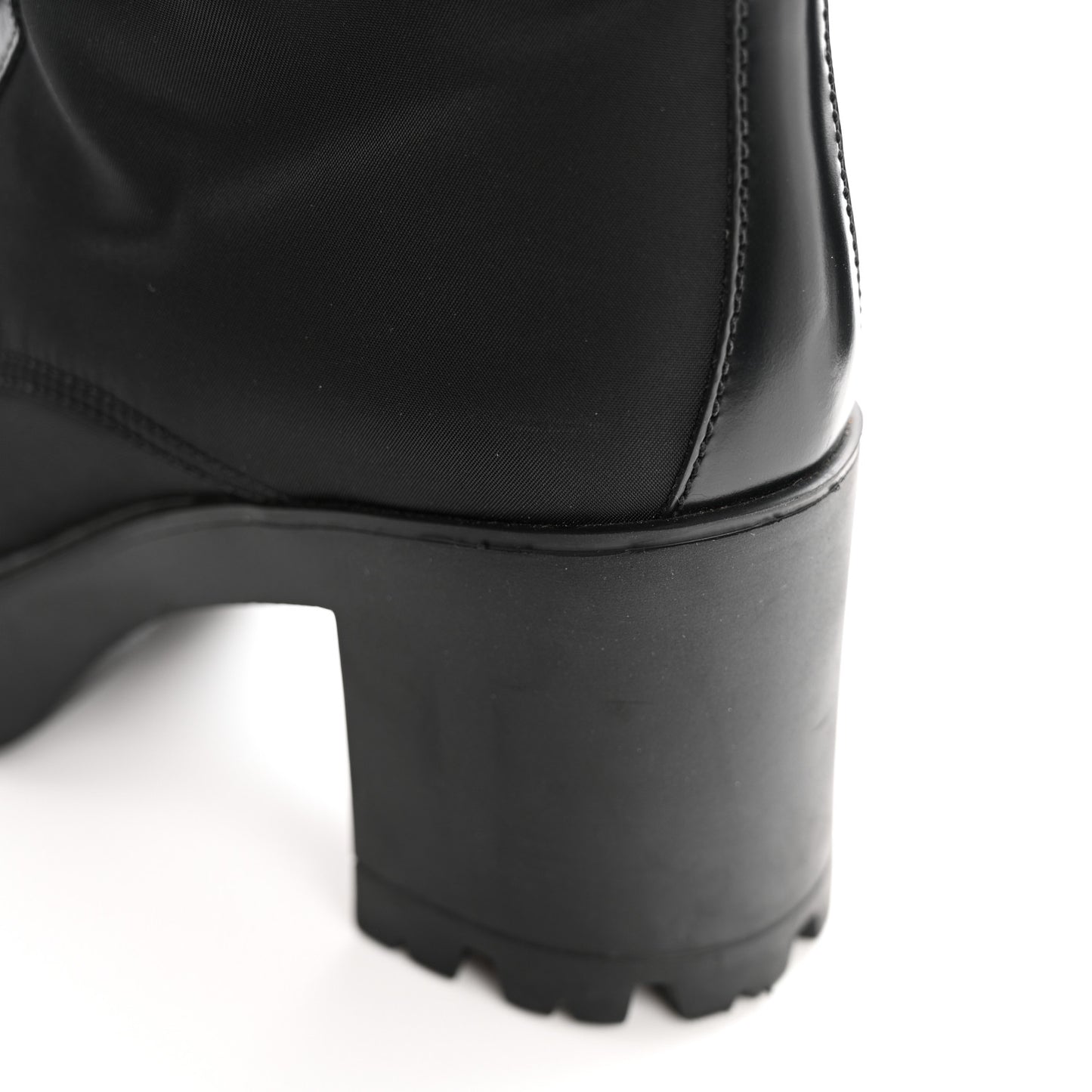 Spazzolato Re-Nylon Metal Triangle Logo Lace Up 55mm Ankle Boots 38.5 Black