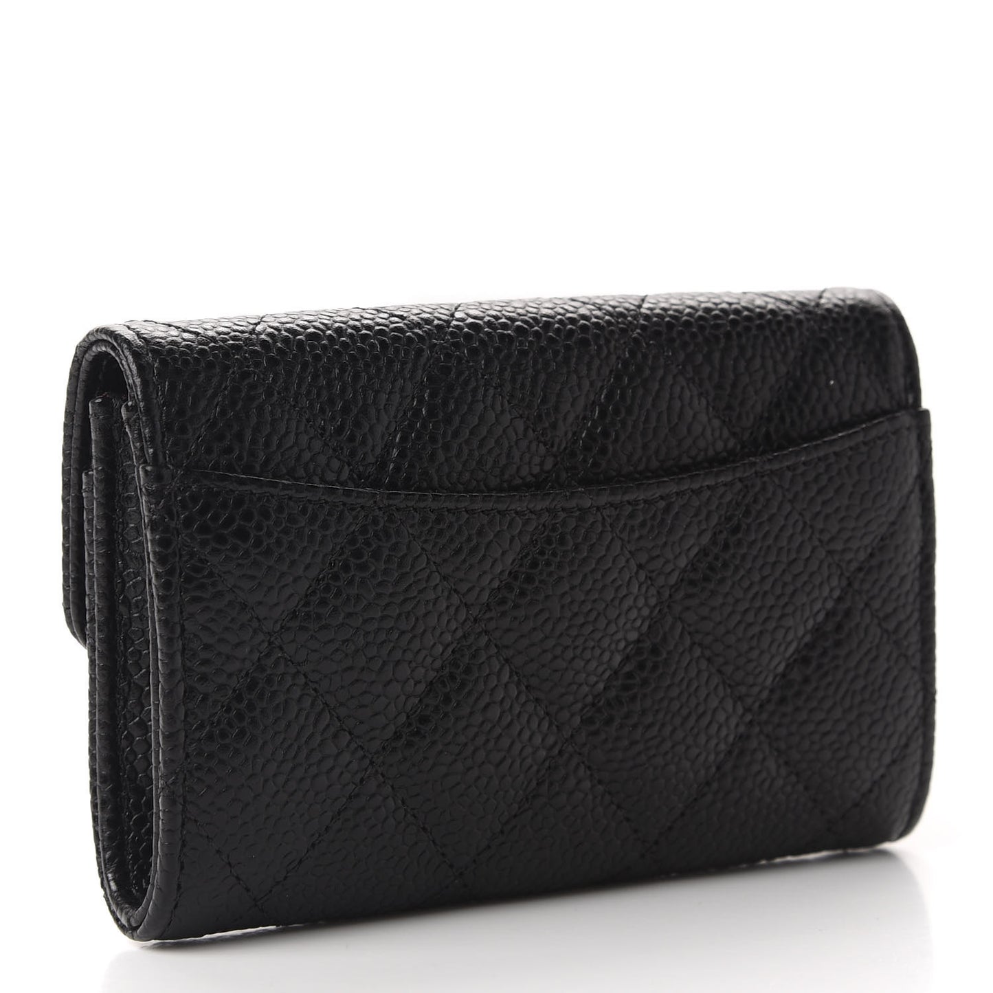 Caviar Quilted Flap Card Holder Wallet Black