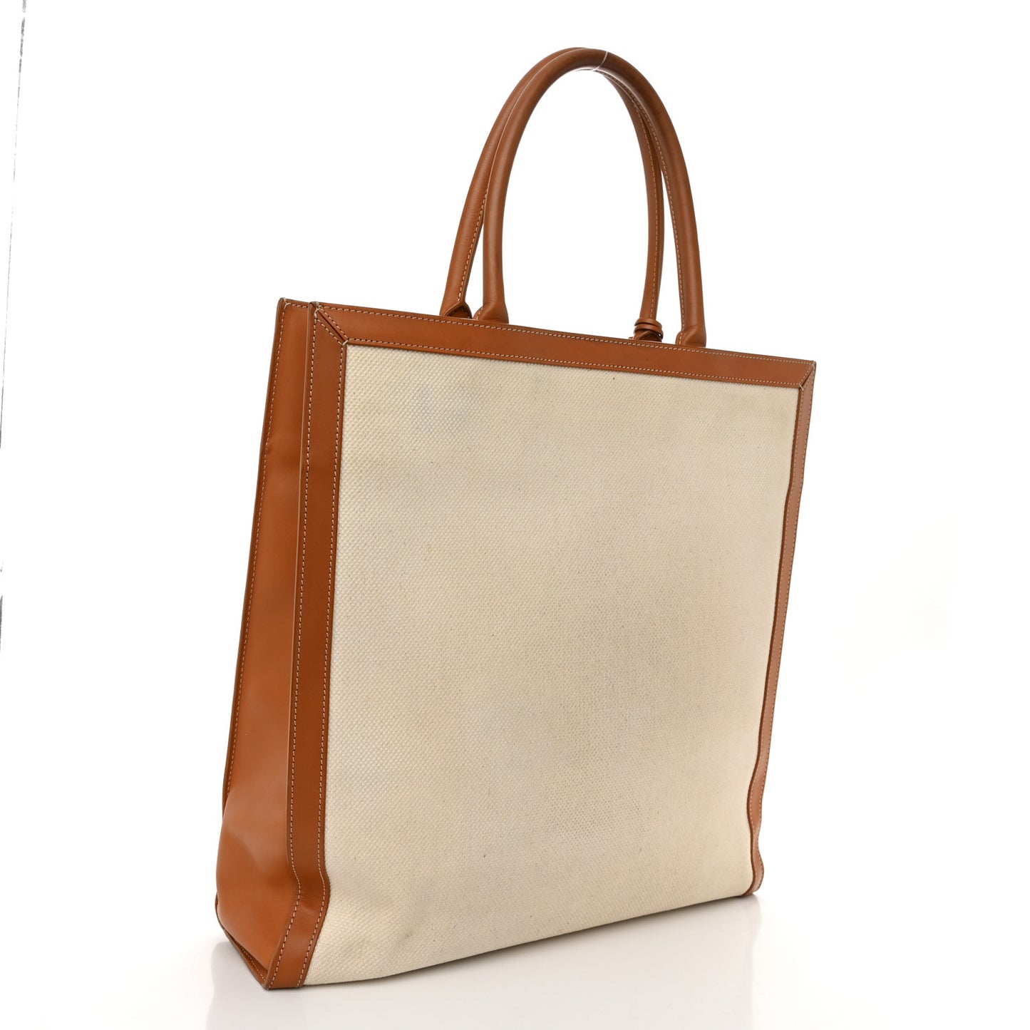 Canvas Calfskin Logo Print Vertical Cabas Natural Tan