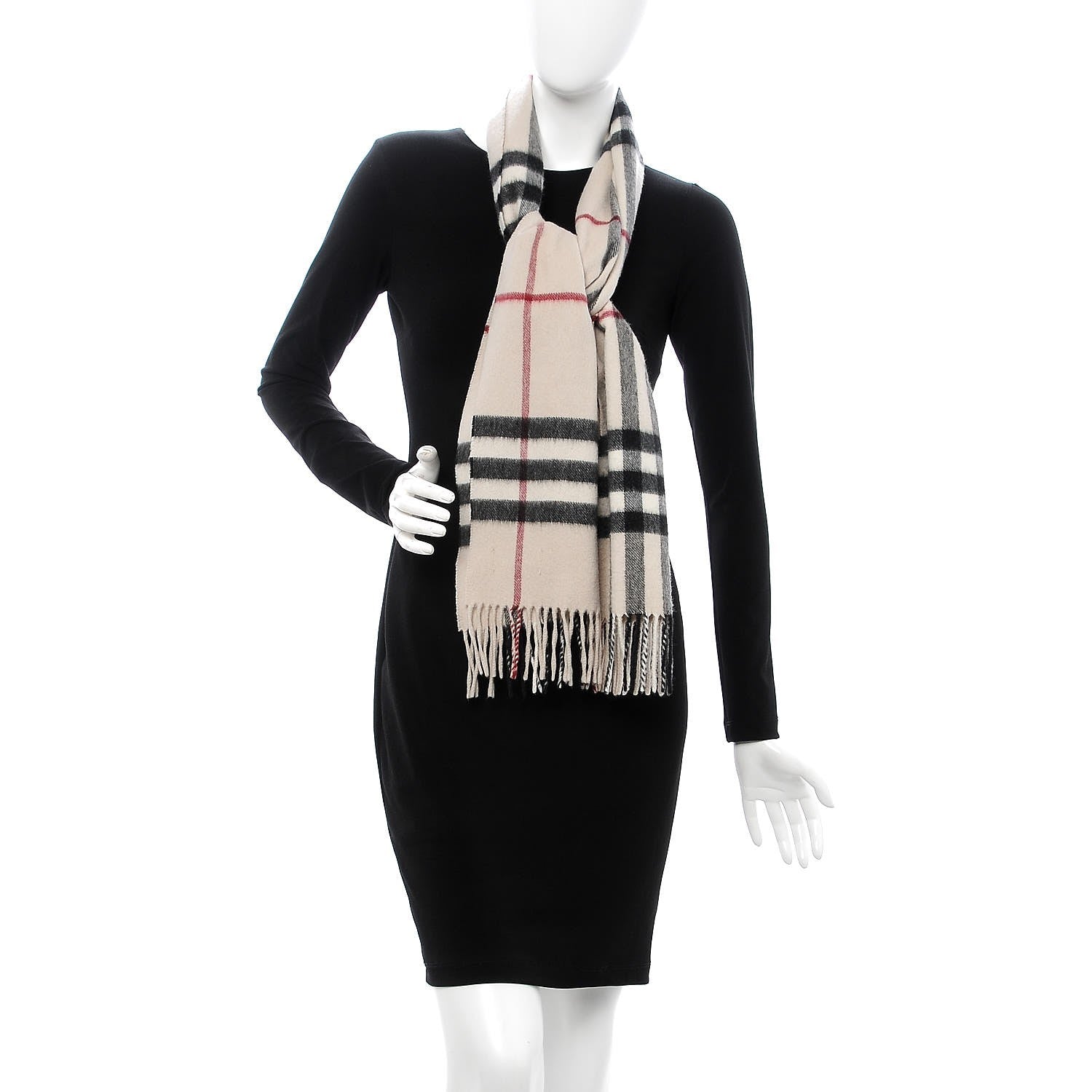 Burberry Cashmere Check Fringe Scarf Stone 2 of 4