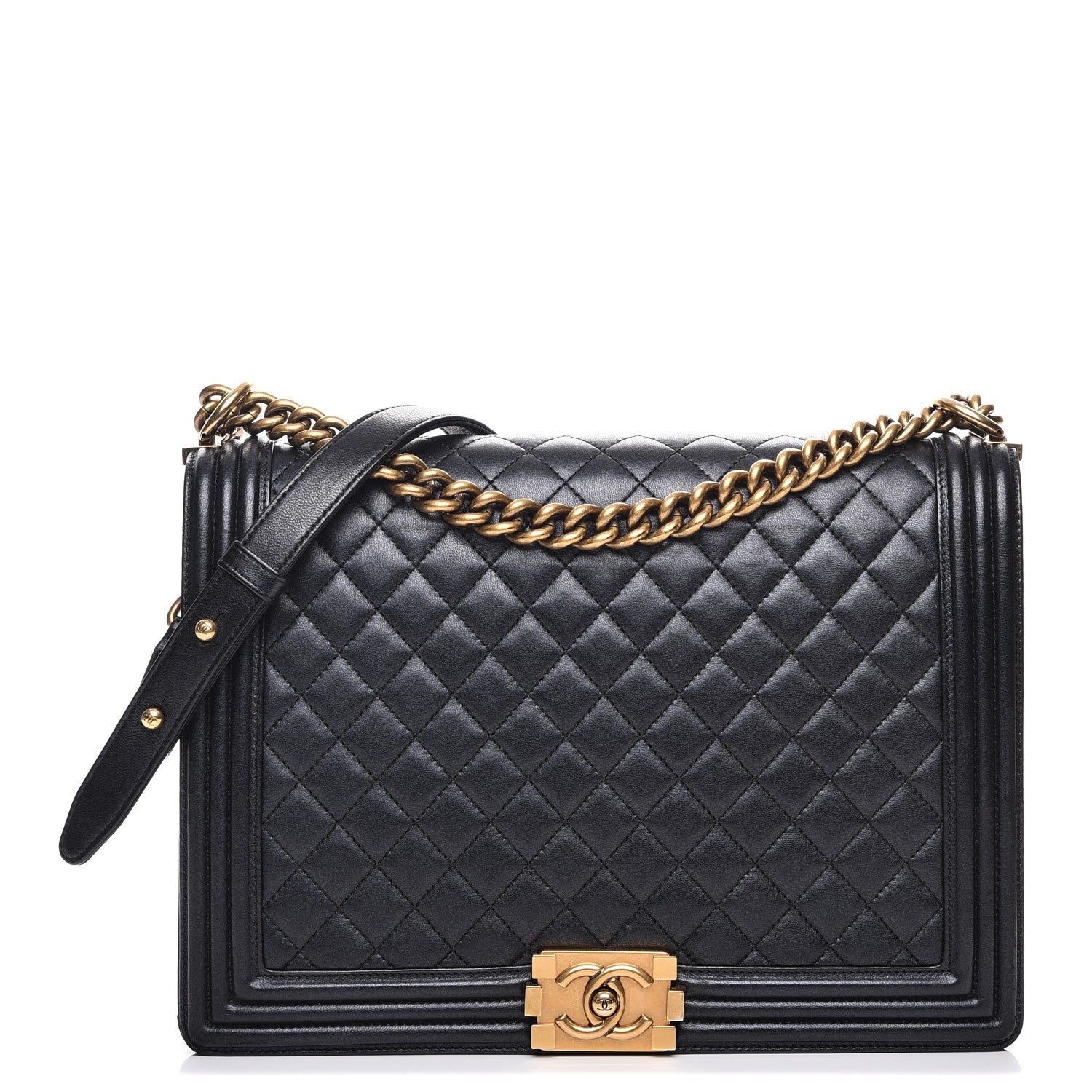 Chanel Metallic Calfskin Quilted Large Boy Flap Black 1 of 13