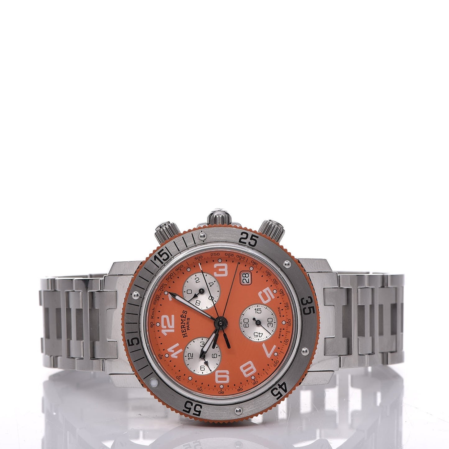 Stainless Steel 39mm Clipper Chronograph Quartz Watch Orange
