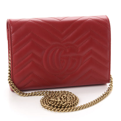 Gucci Calfskin Matelasse GG Marmont Chain Wallet Hibiscus Red 3 of 10