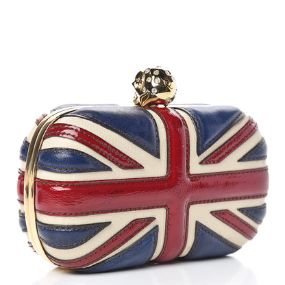 Alexander McQueen Patent Calfskin Britannia Skull Box Clutch Red Blue 3 of 10