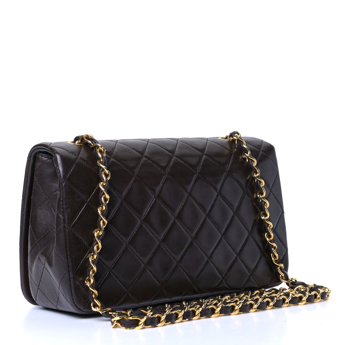 Lambskin Quilted Small Single Flap Bag Dark Brown