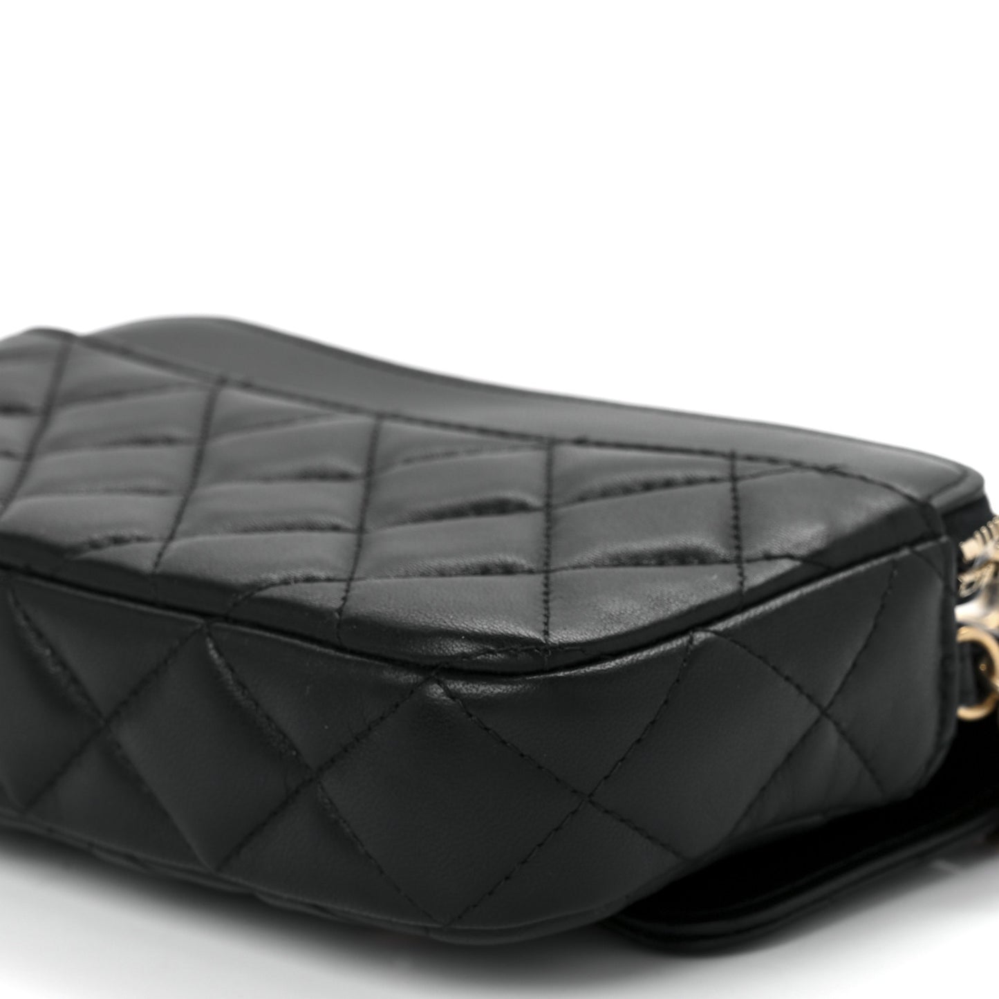 Lambskin Quilted Charm Flap Phone Holder With Chain Black
