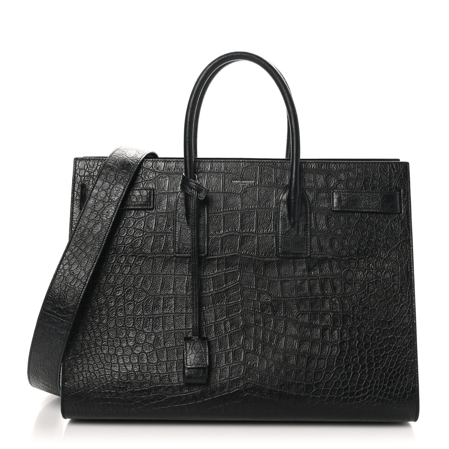 Calfskin Crocodile Embossed Large Sac De Jour Carryall Black