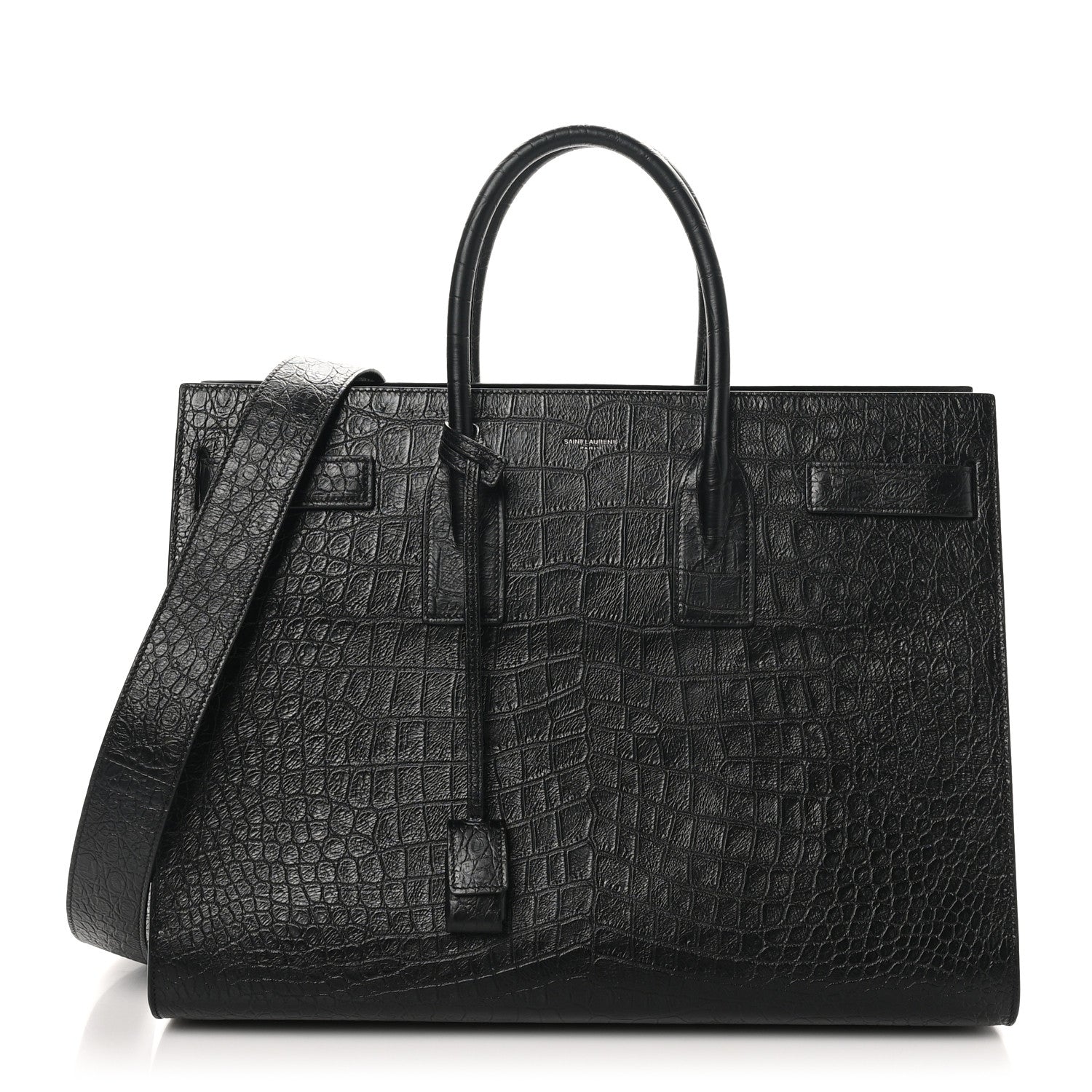 Saint Laurent Calfskin Crocodile Embossed Large Sac De Jour Carryall Black 1 of 10