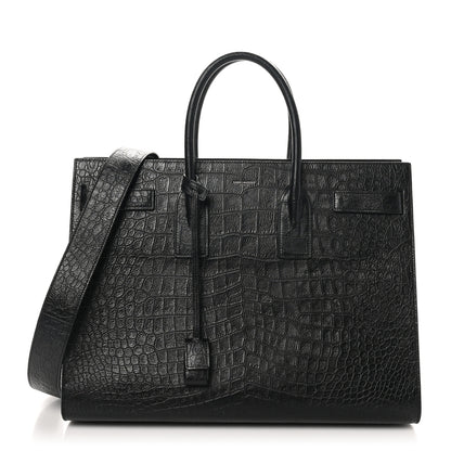 Saint Laurent Calfskin Crocodile Embossed Large Sac De Jour Carryall Black 1 of 10