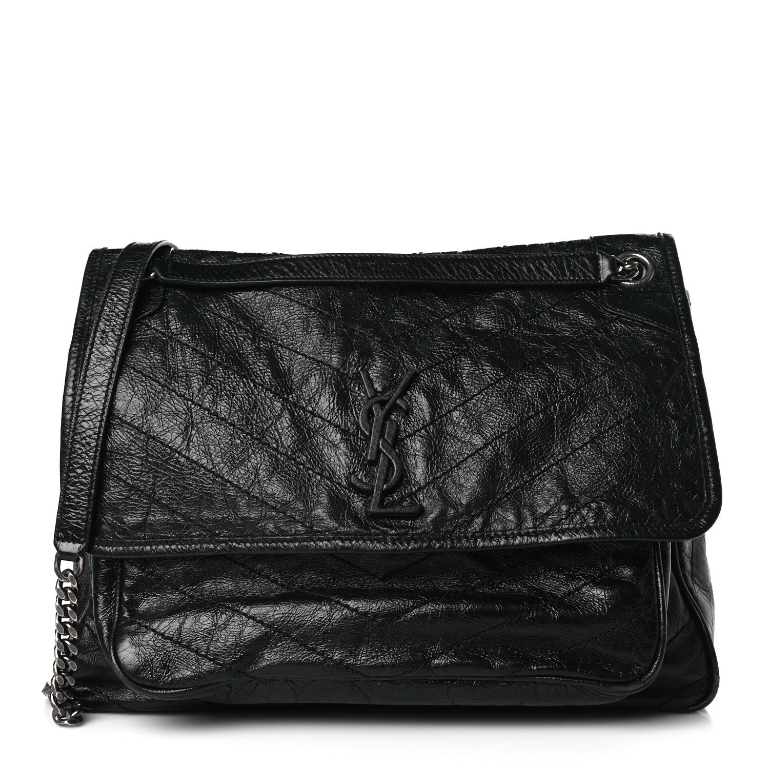 Saint Laurent Crinkled Calfskin Matelasse Monogram Large Niki Chain Satchel Black 1 of 9